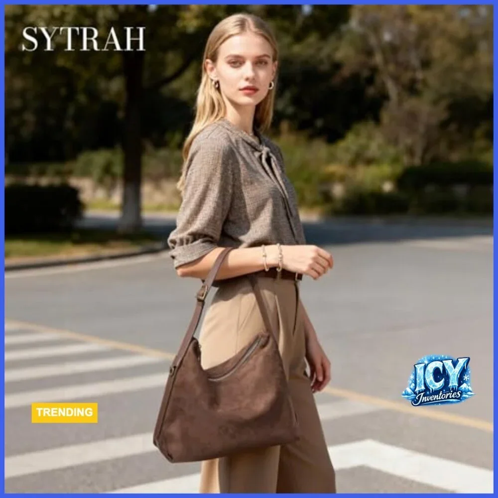 Faux Suede Slouchy Hobo Bag with Adjustable Strap and 5 Pockets